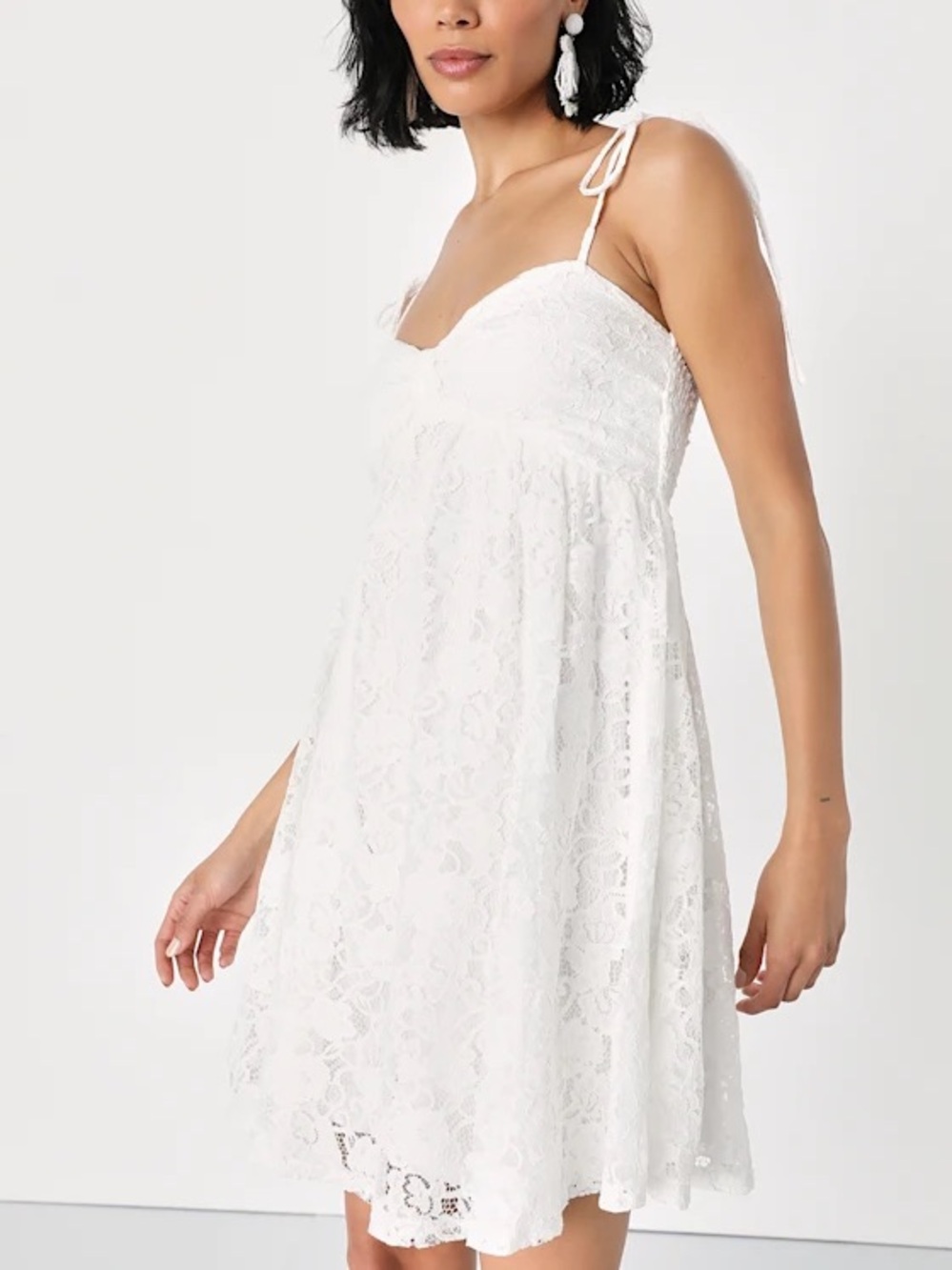 Lulu’s White Tie Strap Babydoll Mini Dress